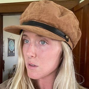 Brown Corduroy Belted Newsy Conductor Hat